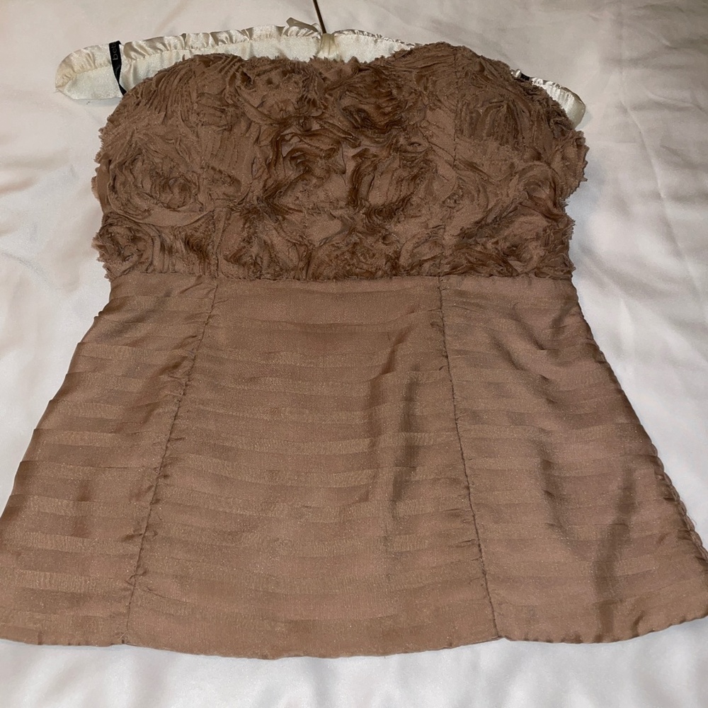 Pleated Padded strapless top with stretch back VERY FEMININE-pink brown XS Bebe
